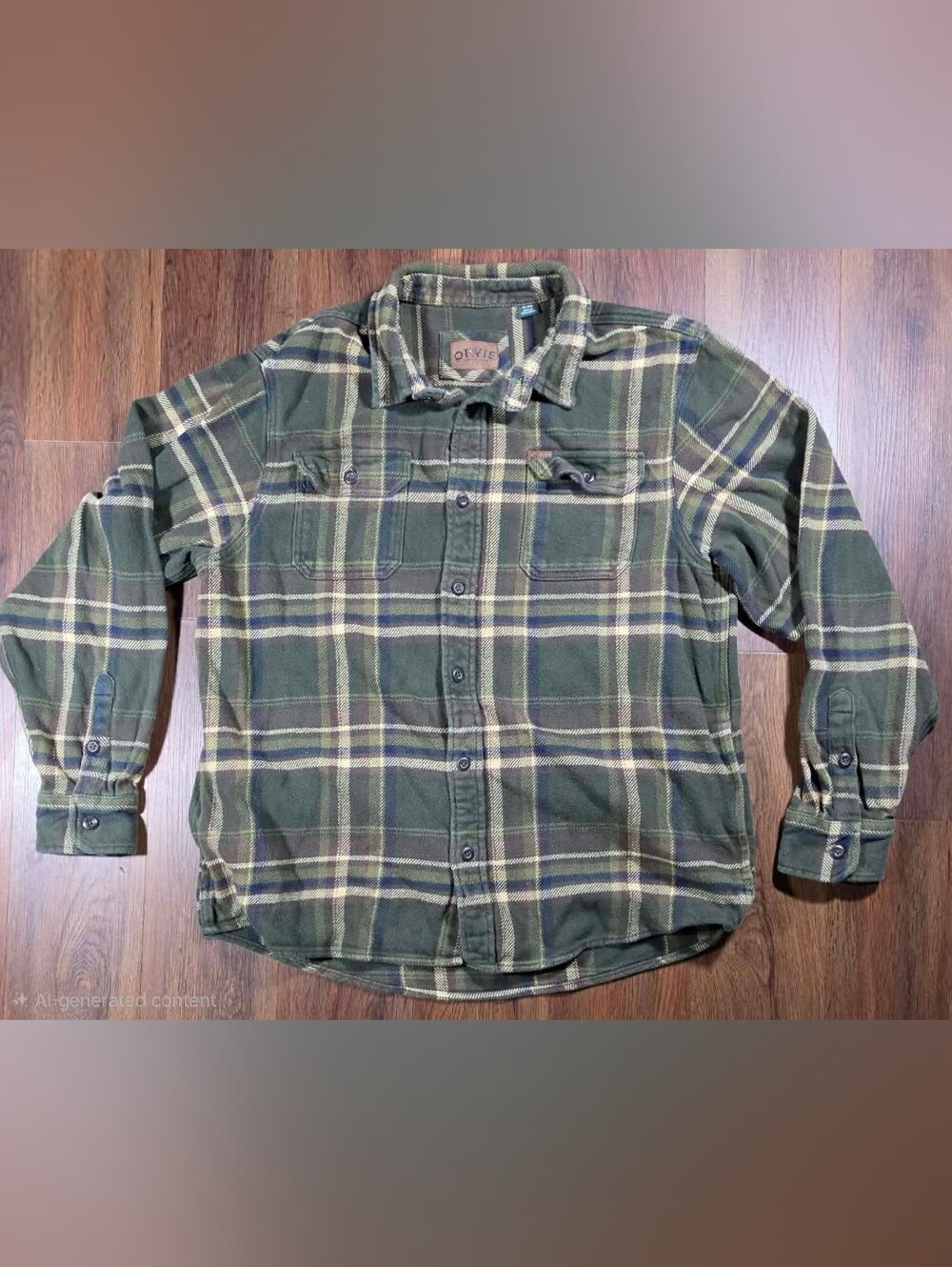 Orvis Men’s XL Green Plaid Heavyweight Flannel Shirt Button Up Outdoor